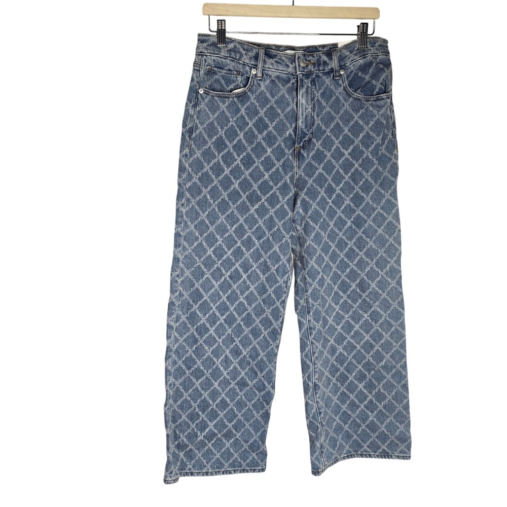 LOFT The Wide Leg Crop Jeans Womens 29/8 Blue Diamond Pattern Cotton Blend NWT